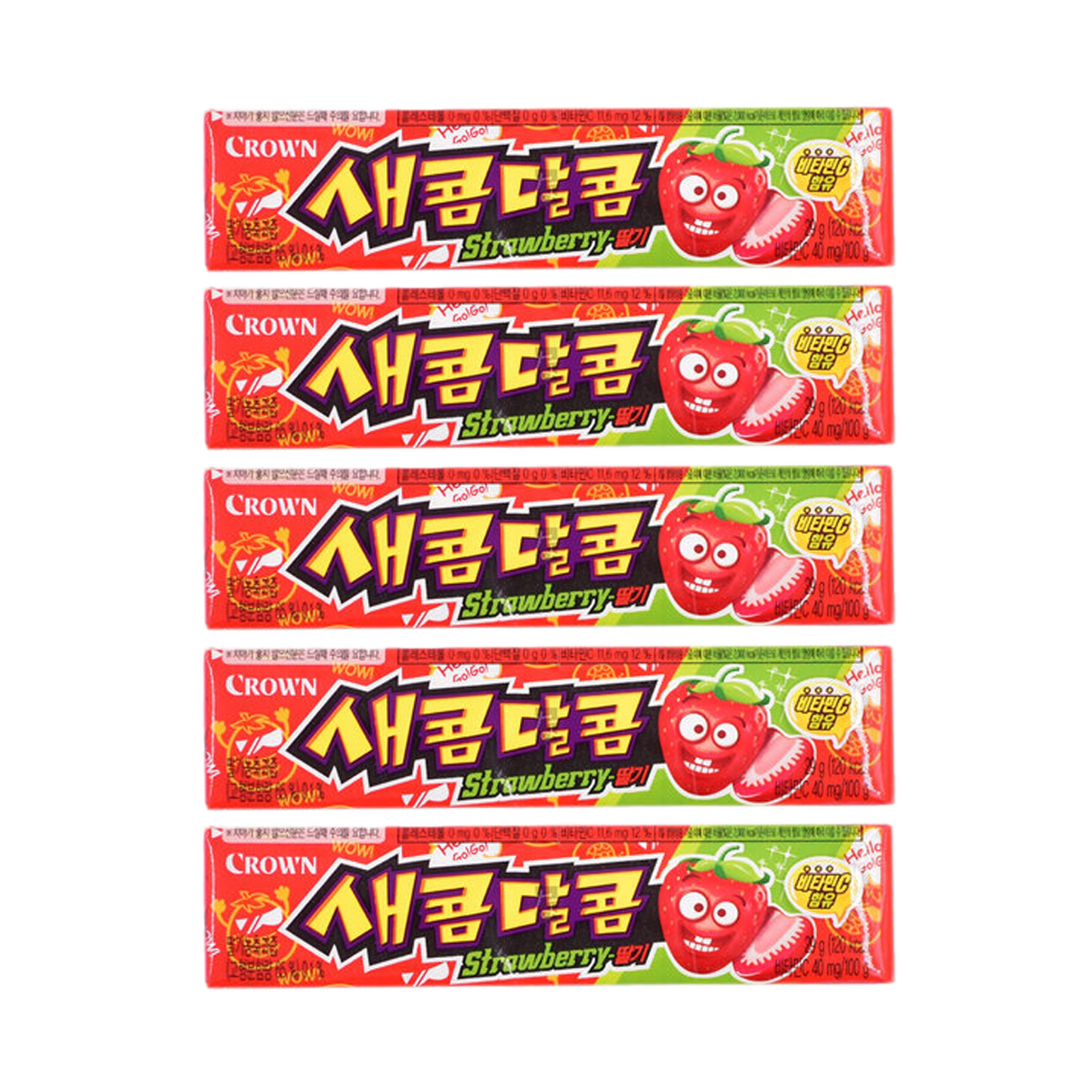 Sae Kom Dal Kom Strawberry | Beliebte Süßigkeit aus Korea | Weiche Kaubonbons mit süß-säuerlichem Erdbeergeschmack