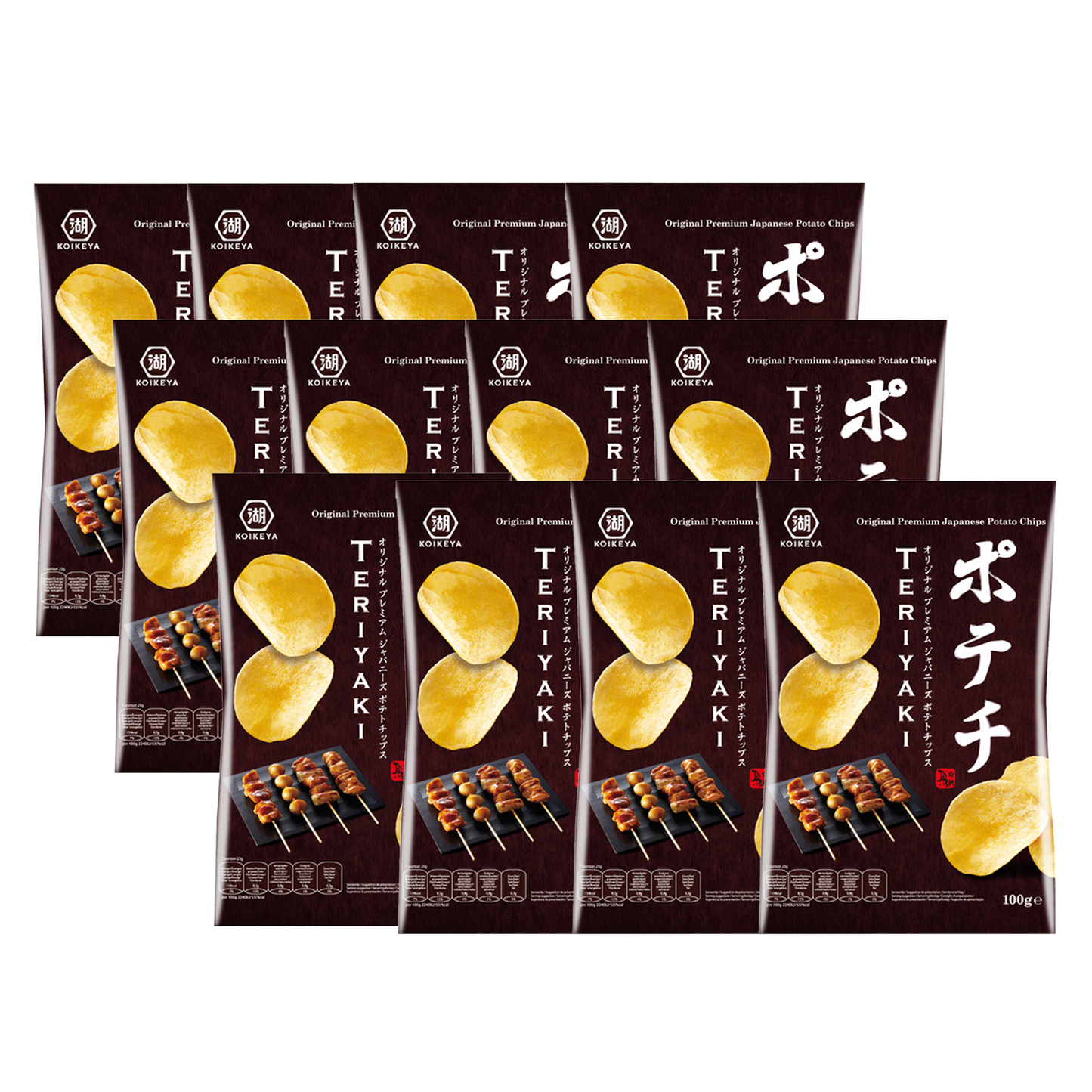 12x Teriyaki Chips | Beliebter Snack aus Japan | Knusprige Kartoffelchips mit herzhaft-süßem Teriyaki-Geschmack